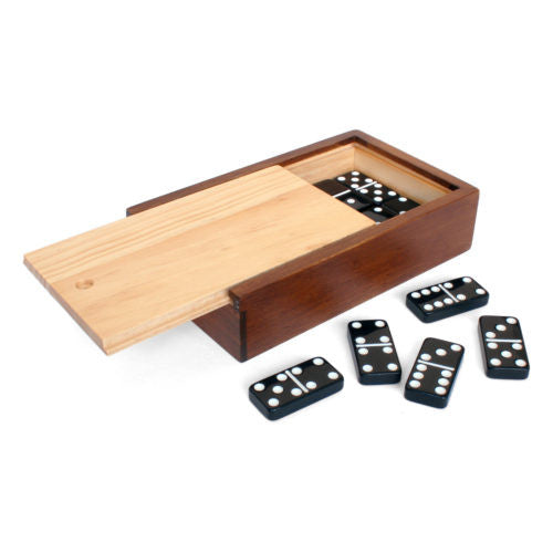 Double Six Black Dominoes w/White Dots in Wooden Case – Master Z's